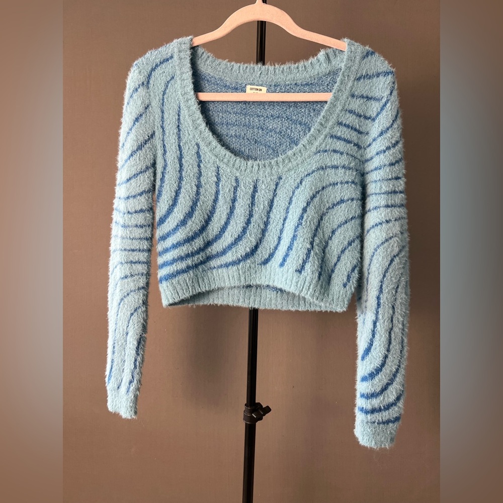 Cotton On Blue Crew Neck Sweater with Artistic Curves